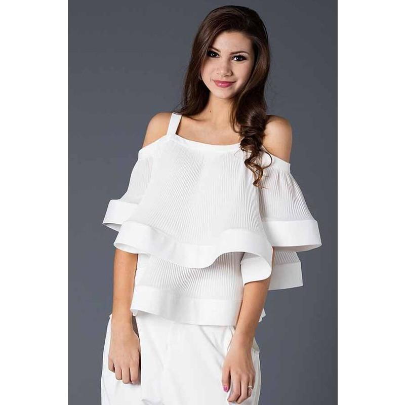 Chiffon Pleated Fabric Cold Shoulder Blouse