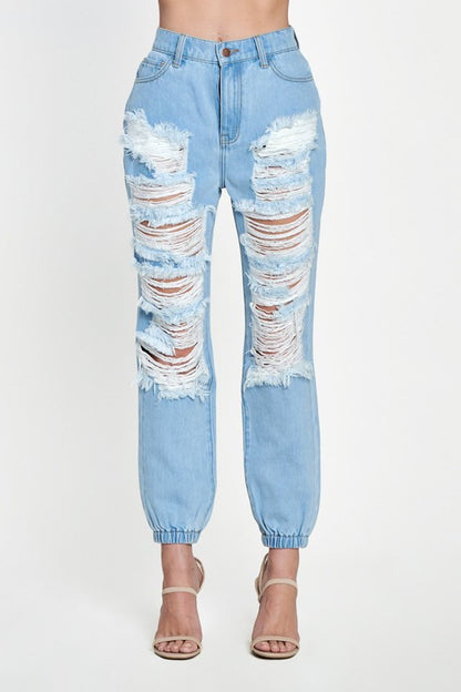 Distressed Jogger Jeans