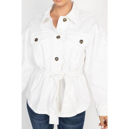 White Belted Denim Jacket