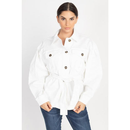 White Belted Denim Jacket