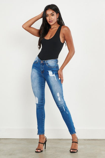 Distressed Ankle Zipper Skinny Jeans