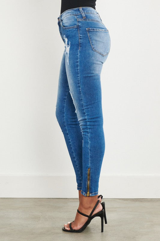 Distressed Ankle Zipper Skinny Jeans