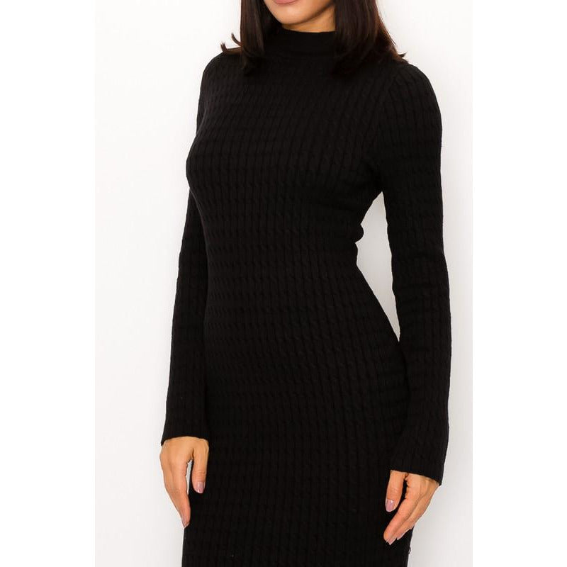 Knit Sweater Long Sleeve Mock Neck Bodycon Midi Dress