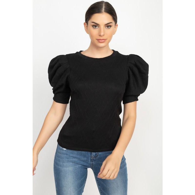 Puffed Sleeves Knit Top