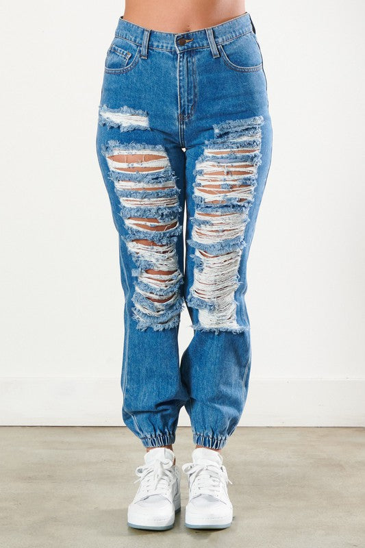 Distressed Jogger Jeans
