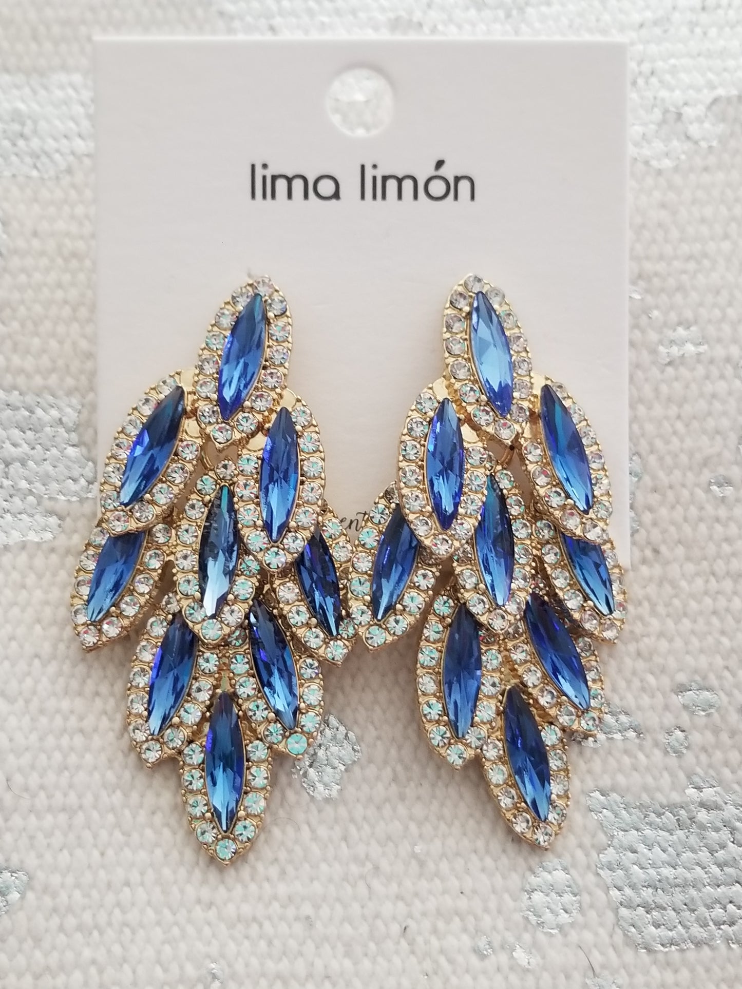 Gold/Blue Rhinestone Earrings