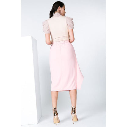Shirred Front Midi Skirt