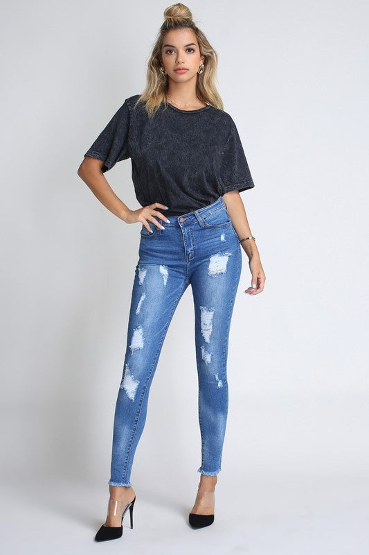 Belle Medium Stone Distressed Skinny Jeans