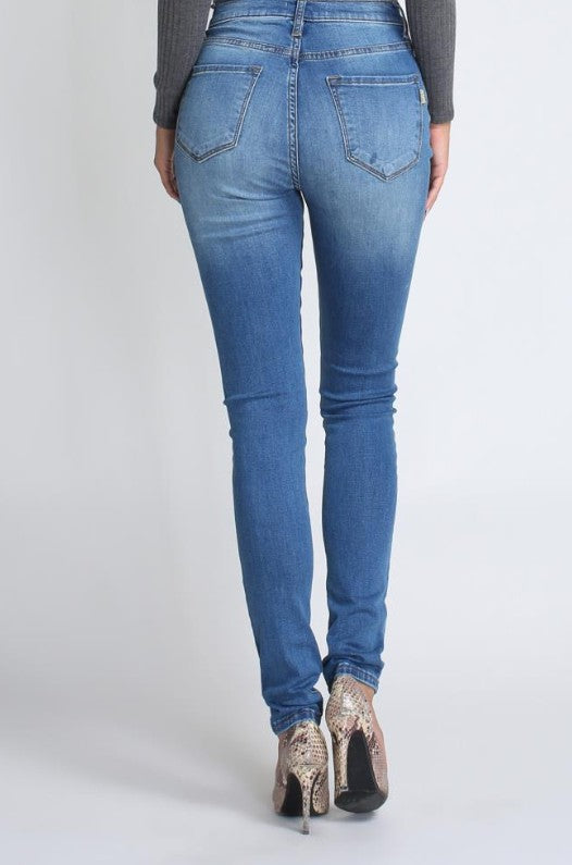 High Waisted Distressed Stone Skinny Jeans