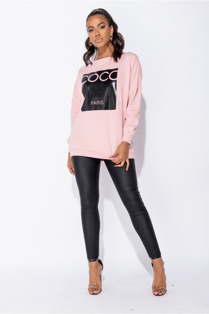 Pink Coco Print Oversized Sweatshirt