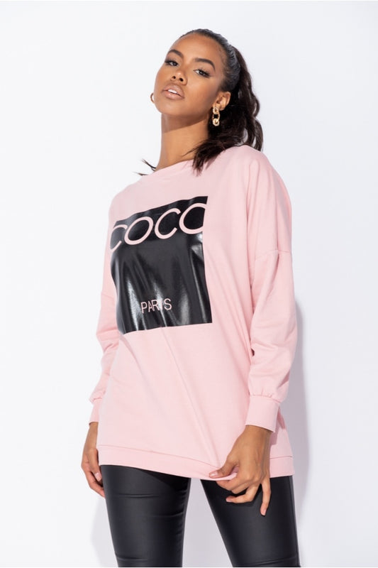 Pink Coco Print Oversized Sweatshirt